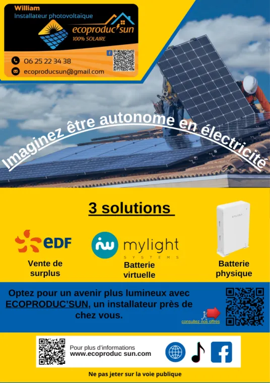 Devenir Autonome en Électricité à CALAIS : Solutions EDF, Mylight Batterie Virtuelle et Batteries Physiques , Calais, ECOPRODUC'SUN